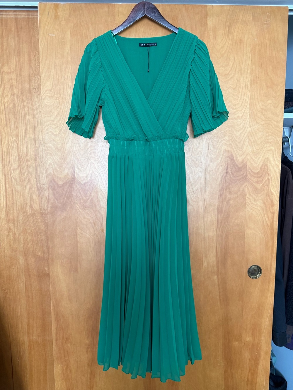 Zara Emerald Green Pleated Maxi Dress